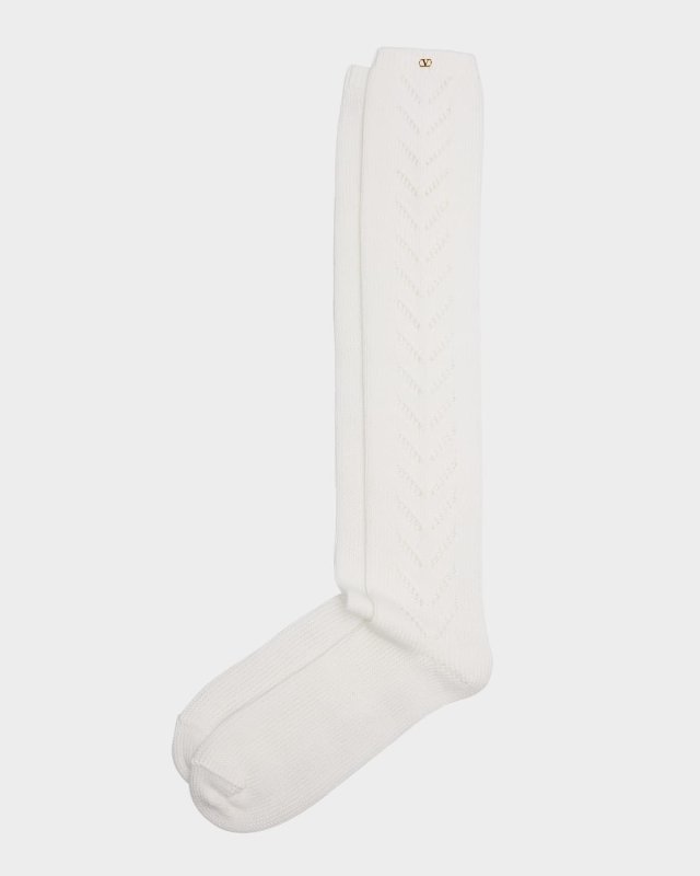 Cotton Pointelle Knee-High Socks